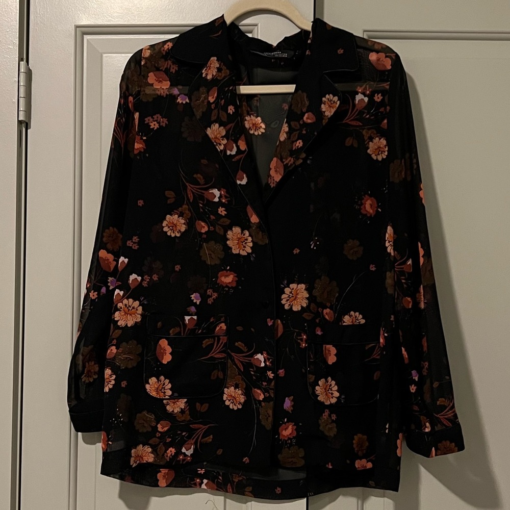 ZARA Sheer Floral Blouse